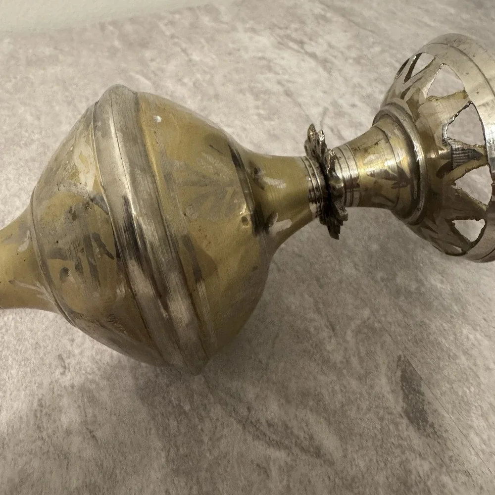 Vintage‎ Ribbed Perfume Rose Water Sprinkler Bottle Brass Ceremony Ritual